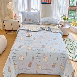 JC HOME Cartoon Printed Pure Cotton Double Superking Bed Cover With Pillow Covers-image-66