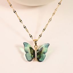 Estailo fashion Women Gold-Plated Stones-Studded Butterfly Shaped Pendant With Chain-image-88