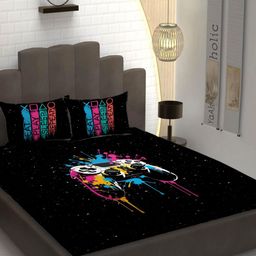 YaAkholic Black & Blue Geometric Cotton 250 TC Double King Bedsheet Set-2.54 m x 2.28 m-image-86