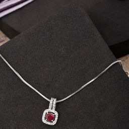 OPUS GEMS Silver-Plated American Diamond Stone Studded Square Shaped Pendant With Chain-image-1