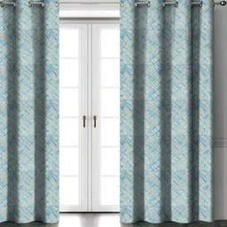 Aura Blue & White 2 Pieces Abstract Printed Room Darkening Long Door Curtains-33