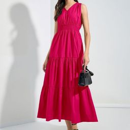 Raiyani Fashion Women V-Neck Tiered Empire Midi Dress-picture-12