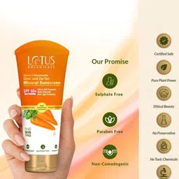Lotus Botanicals Set Of 2 Carrot & Niacinamide Glow and De-Tan Mineral Sunscreen -50g Each image 3