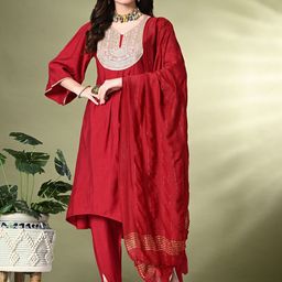 Sangria Embroidered Regular Kurta with Dhoti Pants & With Dupatta image 1