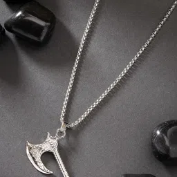 Roadster Stainless Steel Silver-Plated Artificial Stones Studded Pendant With Chain-1