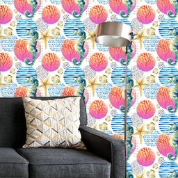 ArtzFolio Printed UV-Resistant Anti-Bacterial Seashore, Coral Reef Doodle Elements Peel & Stick Wallpaper-image-23