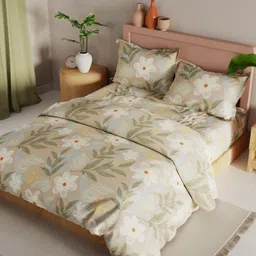 KOPA Brown & White 4 Pieces Floral Printed Double Queen Regular Bedding Set-picture-30