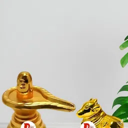 DARIDRA BHANJAN Gold-Toned 2 Pieces Shivling Nandeshwar Religious Idol Showpiece-14