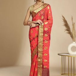 Anouk Rustic Ethnic Motifs Woven Design Tie and Dye Pure Georgette Saree-picture-19
