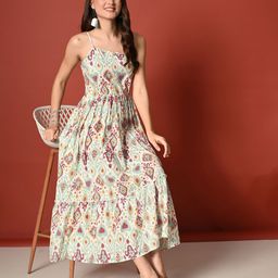 ao services Ethnic Motifs Print Shoulder Straps Tiered Fit & Flare Midi Dress-image-76