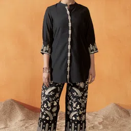 Anouk Black Floral Embroidered Mandarin Collar Top And Trouser-image-33