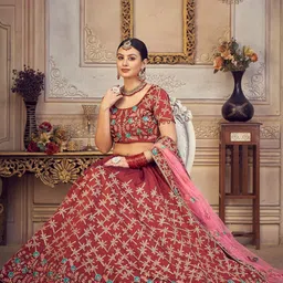 Warthy Ent Embroidered Thread Work Semi-Stitched Lehenga & Unstitched Blouse With Dupatta image 2