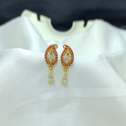 PRS GOLD COVERING Gold-Plated Artificial Stones Studded Contemporary Drop Earrings-13