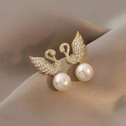 BEYTER Stainless Steel Silver-Plated Zircon Stones Studded And Pearls Beaded Drop Earrings-15