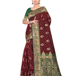 shree krishna fashion Ethnic Motifs Woven Design Zari Kanjeevaram Saree-picture-36