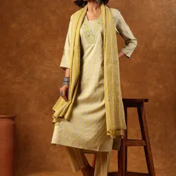 Anouk Women Embroidered Striped Sequinned Kurta with Trousers & With Dupatta-17