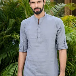 See Designs Pure Cotton Mandarin Collar Thread Work Short Kurta-image-72