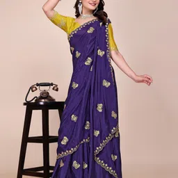 yourwish Butterfly Embroidered Pure Chiffon Saree-image-61