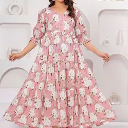 Meeranshi Women Ethnic Printed Cotton Maternity & Feeding Maxi Dress-image-60