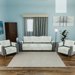 Kuber Industries Off White Cotton Sofa Cover With Arms-35
