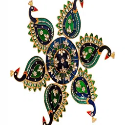 Kala Samarpan Green & Blue Peacock Rangoli Sticker With Centerpiece-24