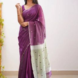 VILLE FASHION Ethnic Motifs Woven Design Zari Kota Saree with Blouse Piece-image-58