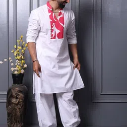 MIDAV Men Yoke Design Thread Work Block Print Kurta image 4