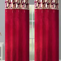 Aura Maroon & Beige Set of 4 Geometric Room Darkening Door Curtain-11