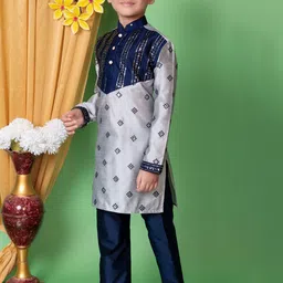 NFC CREATION Boys Floral Embroidered Regular Sequinned Dupion Silk Kurta with Pyjamas image 5