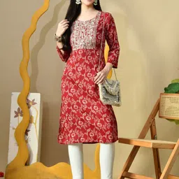 BKApparels Women Floral Printed Screen Print Daily Cotton Straight Kurta-picture-15