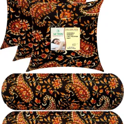 Combo Set Of 3 Cushion And 2 Microfibre Floral Bolster Pack of 5-image-68