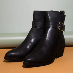Inc 5 Women Buckle Detail Block Heeled Mid-Top Regular Boots-image-32