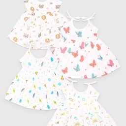 Kidbea Pack of 4 Girls Conversational Printed Shoulder Straps A-Line Dress-13
