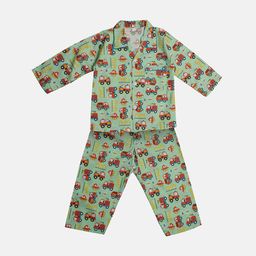 TINY HUG Boys Sea Green & Red Printed Night suit-89