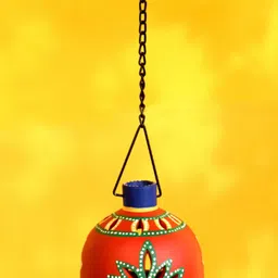 AAKRITI ART CREATIONS Red Printed Matki Terracotta Ceiling Lamps-image-9