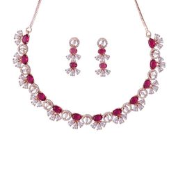 KAYRAH Red Brass CZ Stone Studded Necklace with Earrings-27