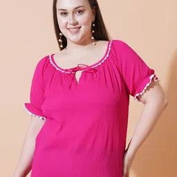 U&F Beyond Women Tie-Up Neck Bell Sleeve Crepe Top-image-60