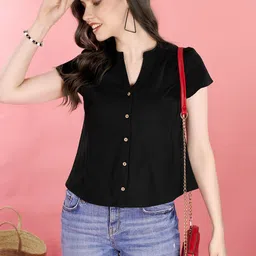 Anouk Mandarin Collar Cotton Shirt Style Crop Top-picture-58