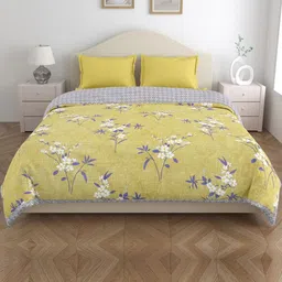 Home Fresh Yellow & White Floral Microfiber AC Room 120 GSM Double Bed Comforter-picture-1