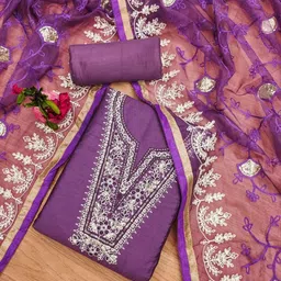 LeeliPeeri Designer Floral Embroidered Sequined Unstitched Dress Material-image-75