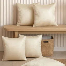 MFD HOME FURNISHING Cream-Coloured Set of 5 Square Cushion Covers-picture-45