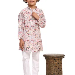 Funny Bones Clothings Boys Printed Regular Linen Kurta with Pyjamas-picture-2