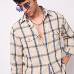 VASTRADO Men Classic Slim Fit Checked Cutaway Collar Cotton Casual Shirt-image-82