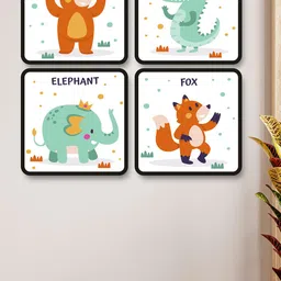 SAF White & Brown 4 Pieces Cute Animals Theme Painting Wall Arts-picture-44