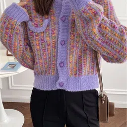 LULU & SKY Women Striped Crop Cardigan-picture-3