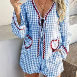 JC Mode Printed V-Neck Top & Shirts Co-Ords Set-image-27
