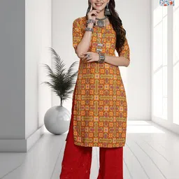 HERE&NOW Selection Of 2 Geometric Printed Round Neck Straight Kurtas-image-23