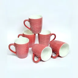 FABINALIV Red Textured Ceramic Glossy Mugs Set of Cups and Mugs image 4