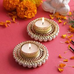 aapno rajasthan Gold Metal & Thread (Set of 2) Diya-picture-3