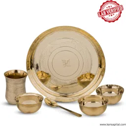 Pack of 6 Bronze Pure Kansa Solid Dinner Set | Glossy Finish Lab certified item | 1.7 KG Dinner Set-image-45